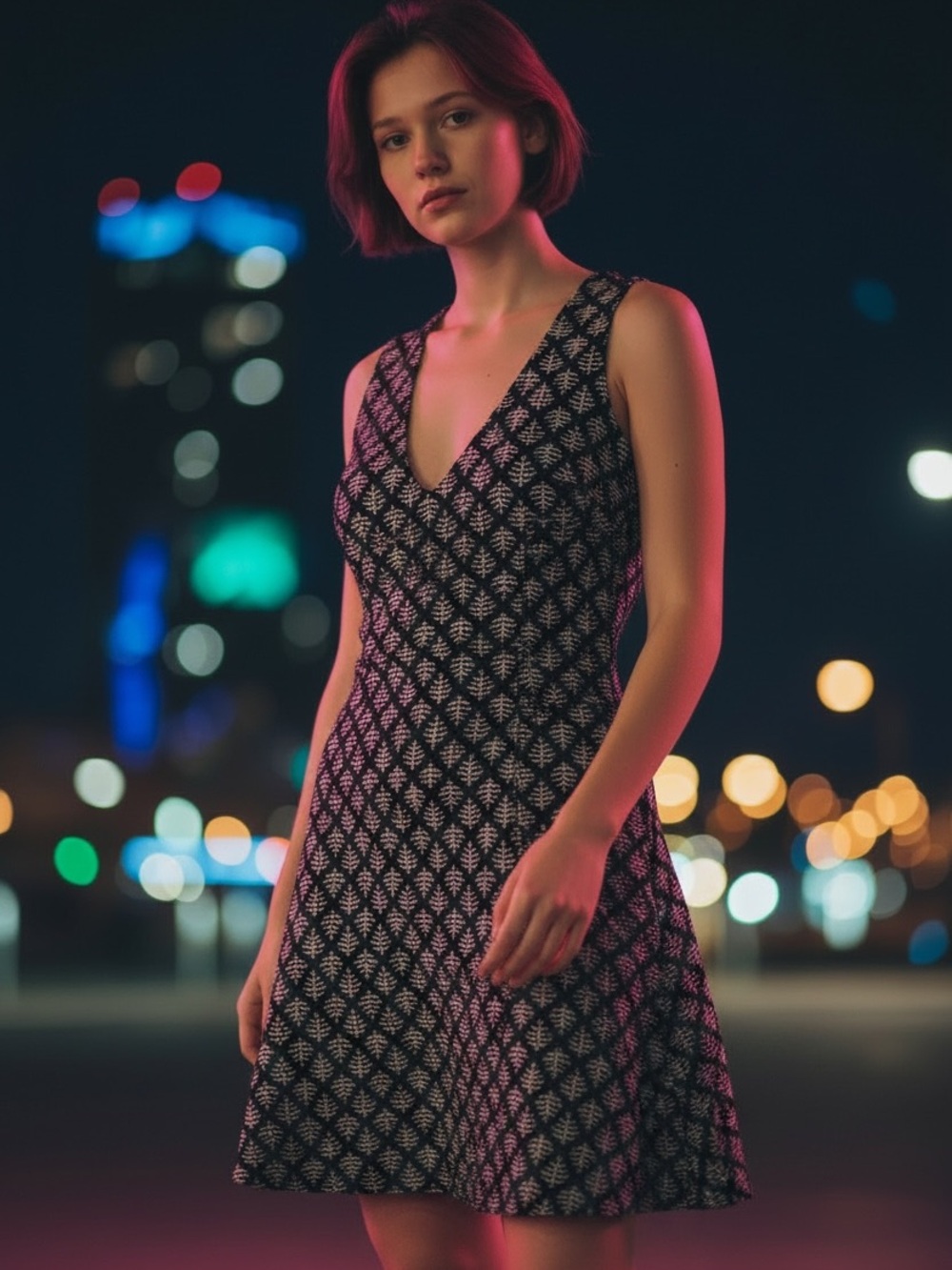 Blue and White Patterned Women's Dress